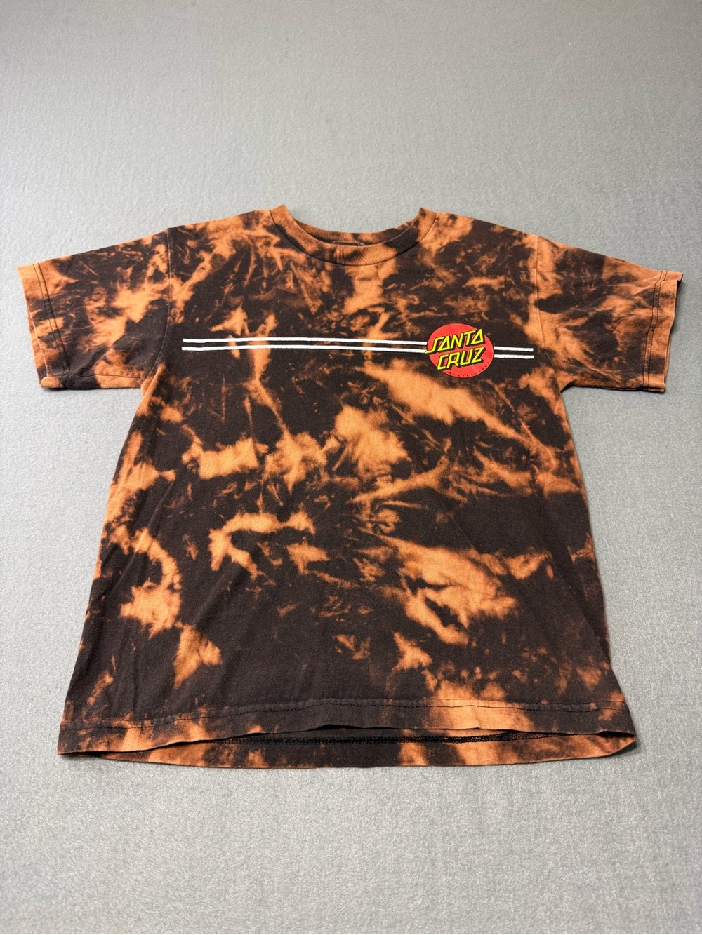 Santa Cruz Kids Large Black Bleach Tie-Dye Logo Graphic Crew Neck T-Shirt